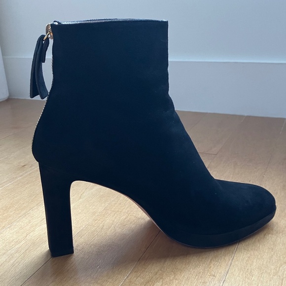 Stuart Weitzman Black Suede Booties with Gold-Tone Zipper - Picture 8 of 13